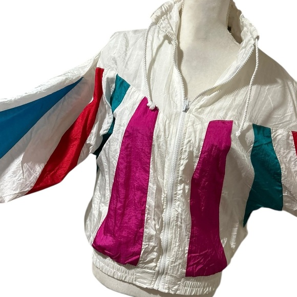 Vintage Westside Connection retro 80s 90s White rainbow Windbreaker jacket Sz Sm - Picture 2 of 7